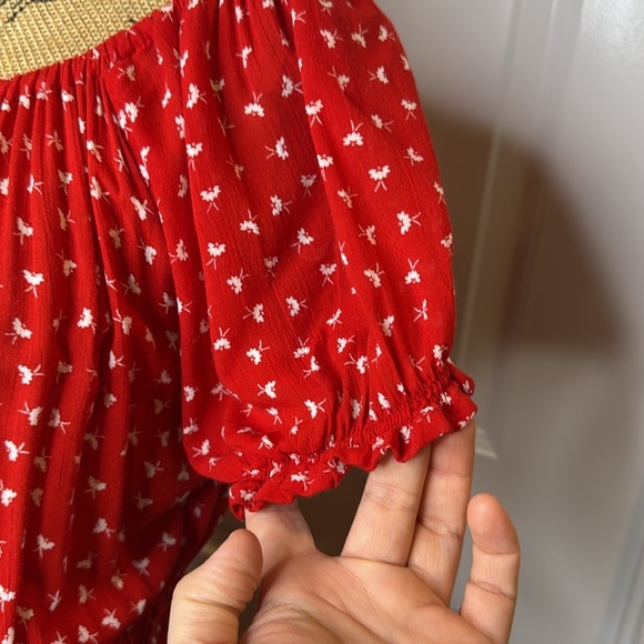 Faithfull the Brand Size 2 Jardim Red White Off the Shoulder Lightweight Dress - Picture 8 of 13